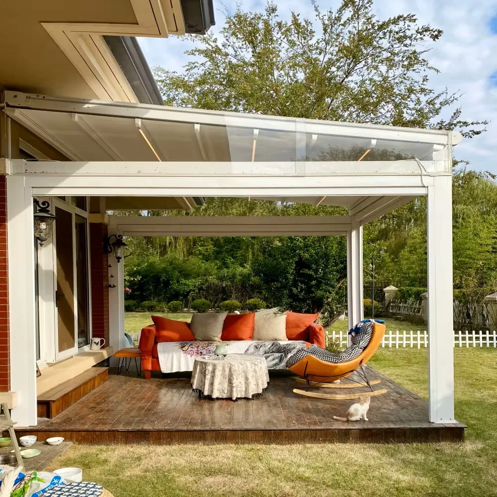 Aluminium Retractable Pergola Rainproof Pergola Retractable Roof CE Pergola Side Walls Glass Retractable for Garden Terrace Deck