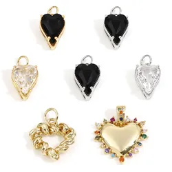 1pc New Copper Charms Valentine's Day Gold Color Heart Rhinestone Pendant DIY Necklace Earrings For Women Party Jewelry Findings