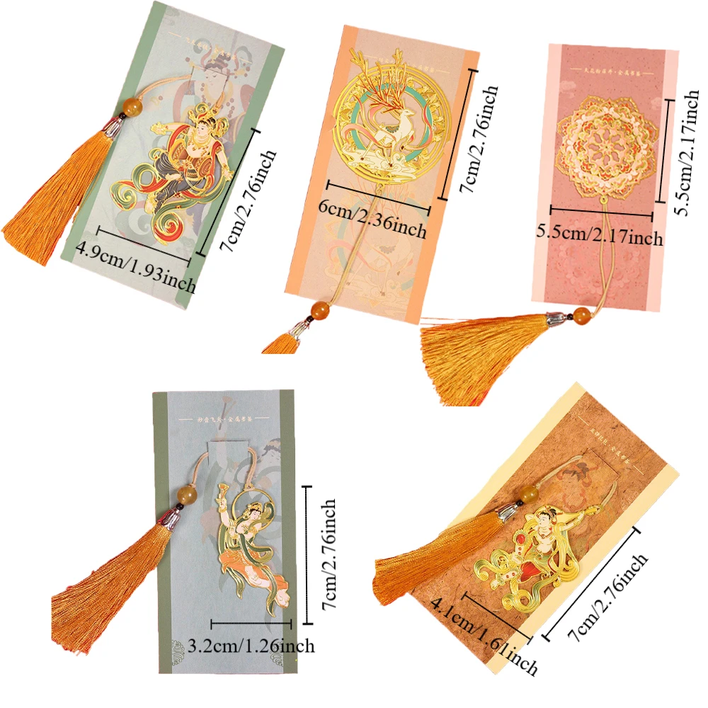 Tassel Chinese Style Bookmark Dunhuang Floral Metal Hollow Bookmarks Ethnic Style Reading Stationery Book Clip School Supplies