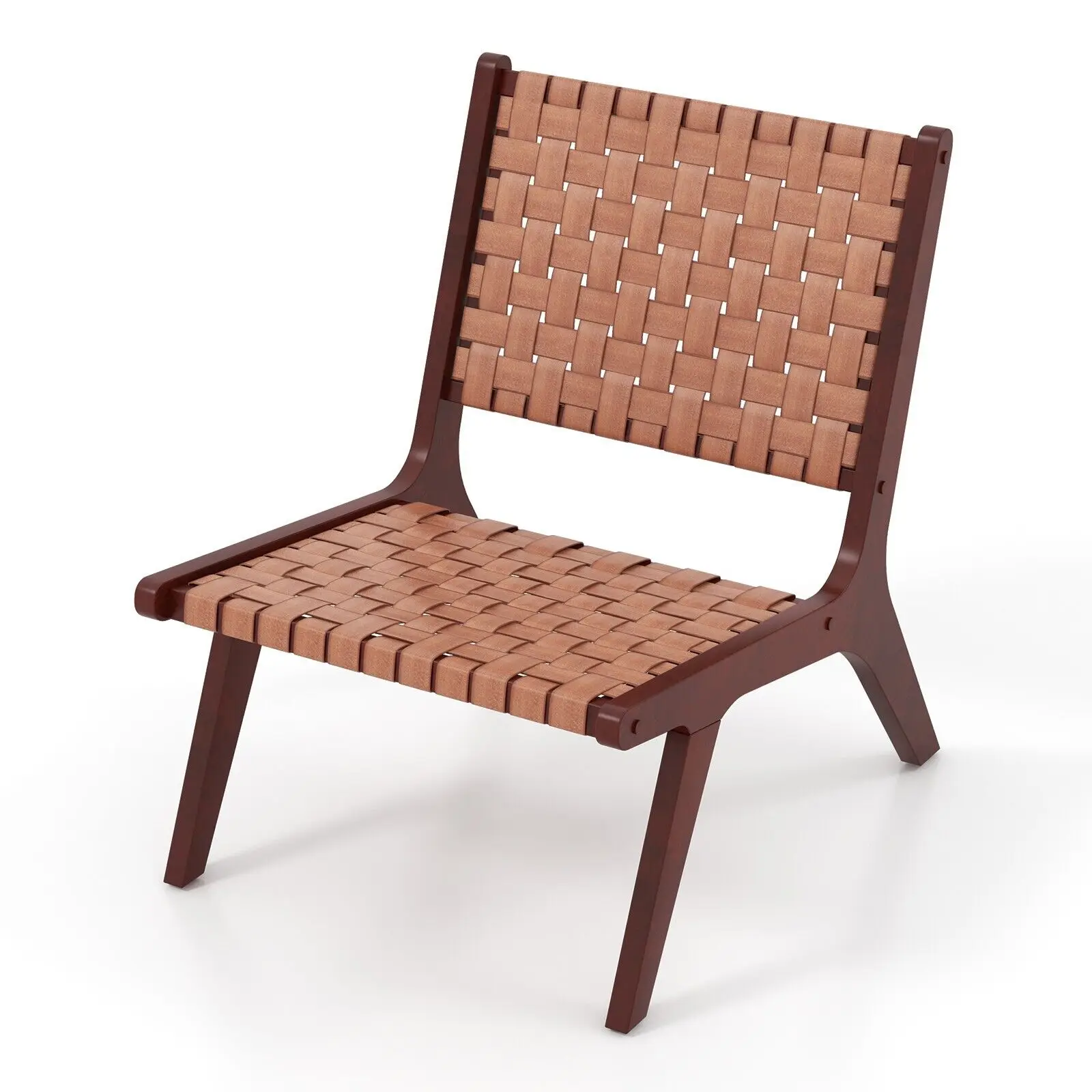 GOFLAME Modern Lounge Chair Woven Leather Accent Chair Armless Reading Side Chair Brown