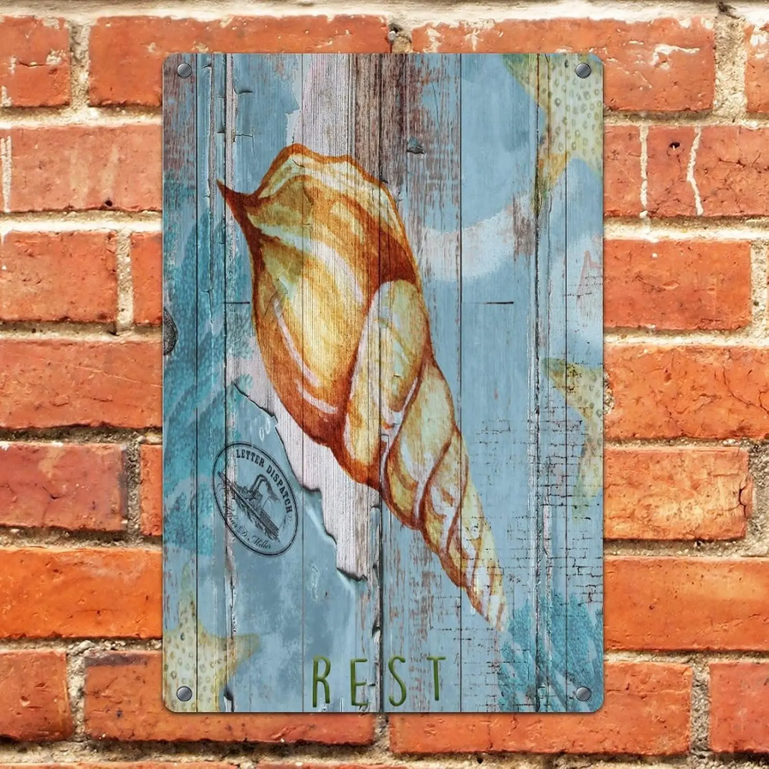 Nautical Beach Ocean Theme Underwater Sea Snail 8x12in Metal Tin Sign Farmhouse Outside Bedroom Pubs Club Man Cave Decor Metal P