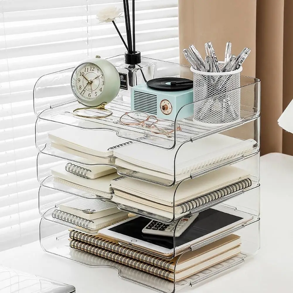 

Desktop Organizer A4 File Storage Tray Papers Rack Minimalism Stackable File Rack Book Shelf Plastic File Organizer