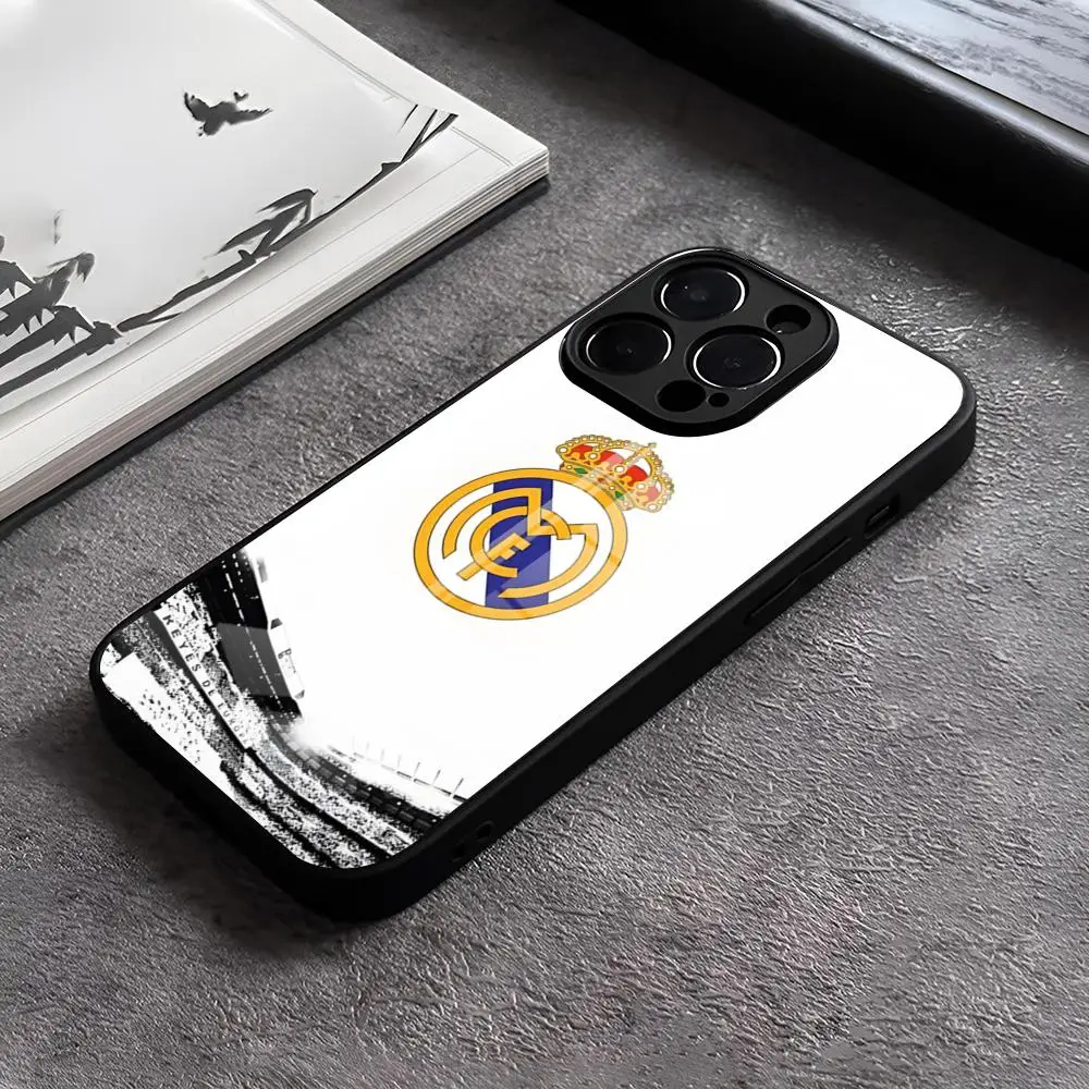 Чехол для телефона R-Real-FC-M-MadrideS, закаленное стекло для iPhone 15 Pro Max 13 12 Mini 11 14 Plus X XR XS 8 7 Plus SE 2020, задняя крышка