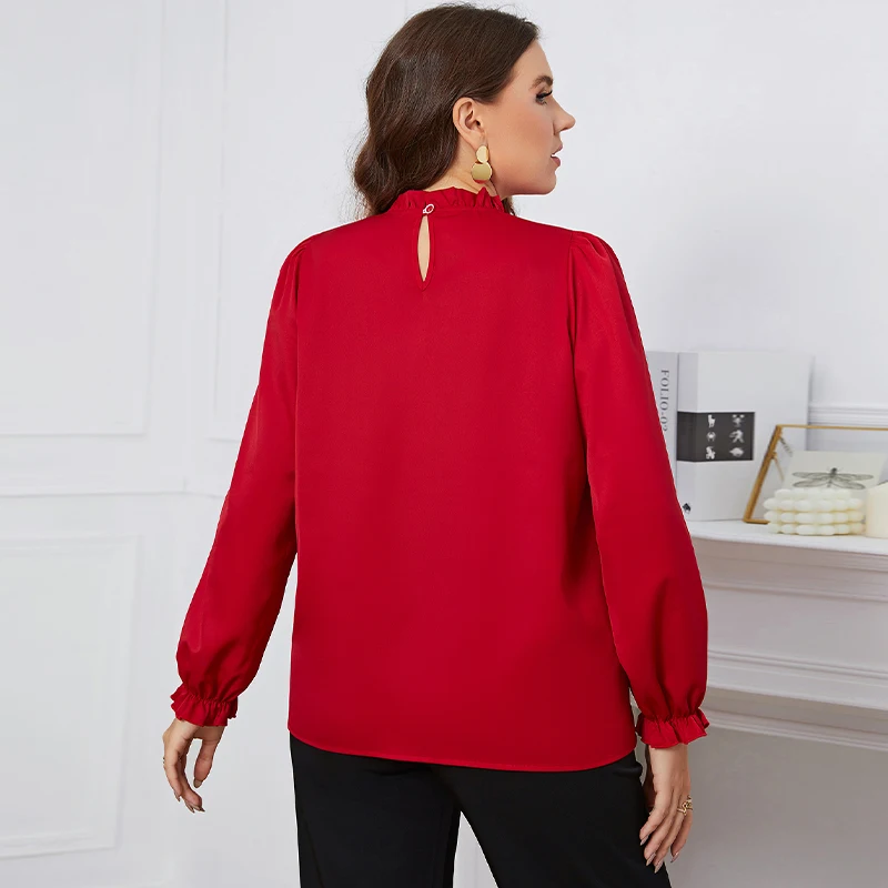 Della Mel Plus Size Women Clothing Solid Blouses Tops Spring Autumn Long Sleeve Casual Elegant Office Ladies Big Size Blouse