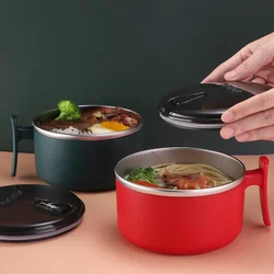 Household Stainless Steel Instant Noodle Bowl with Lid Office Worker Portable Student Lunch Box Rice  Set