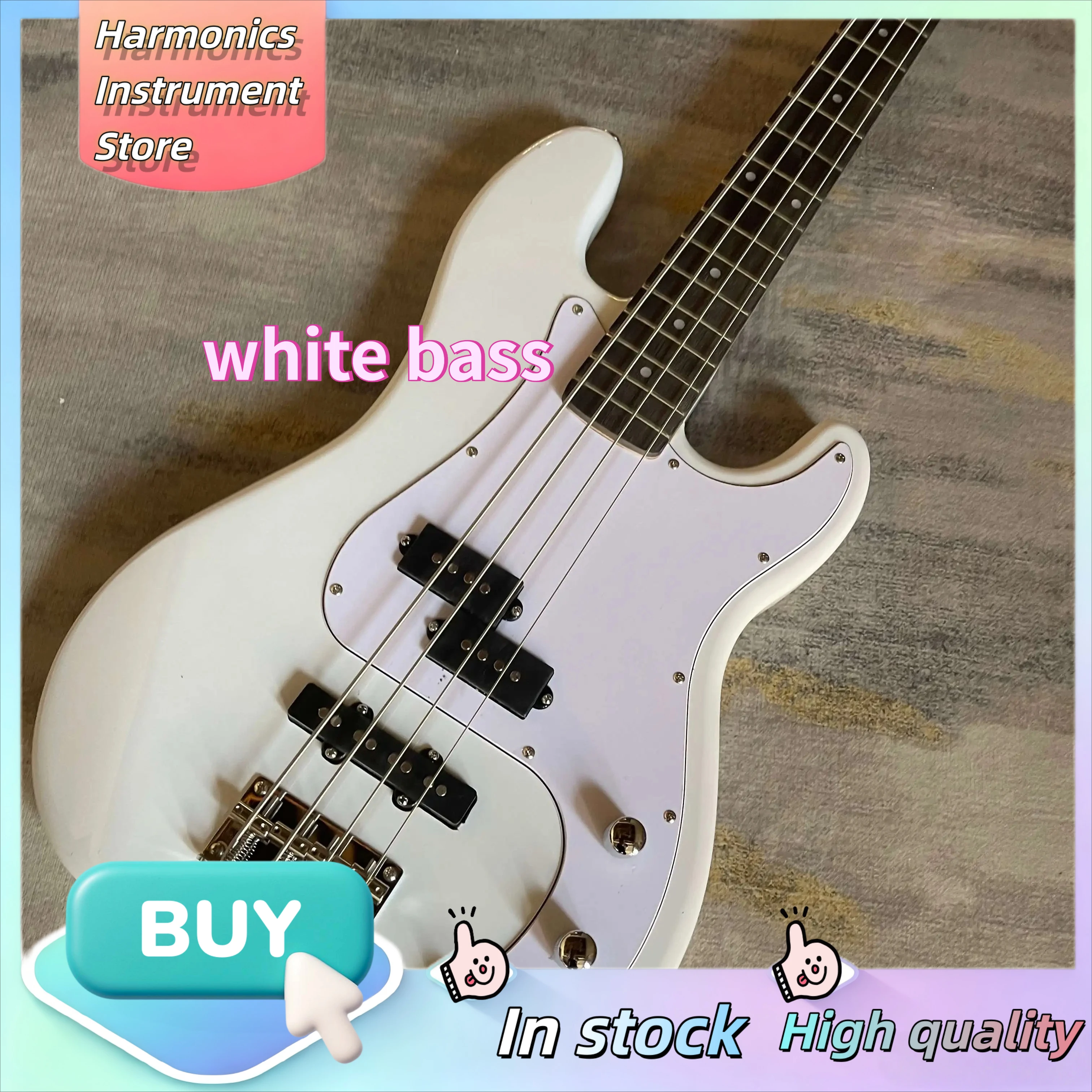 White 1951 P Bass Precision White 4 String Bass Split Pickups Vintage Fixed Bridge Beginner Band Live Electric Bass Guitar view 4