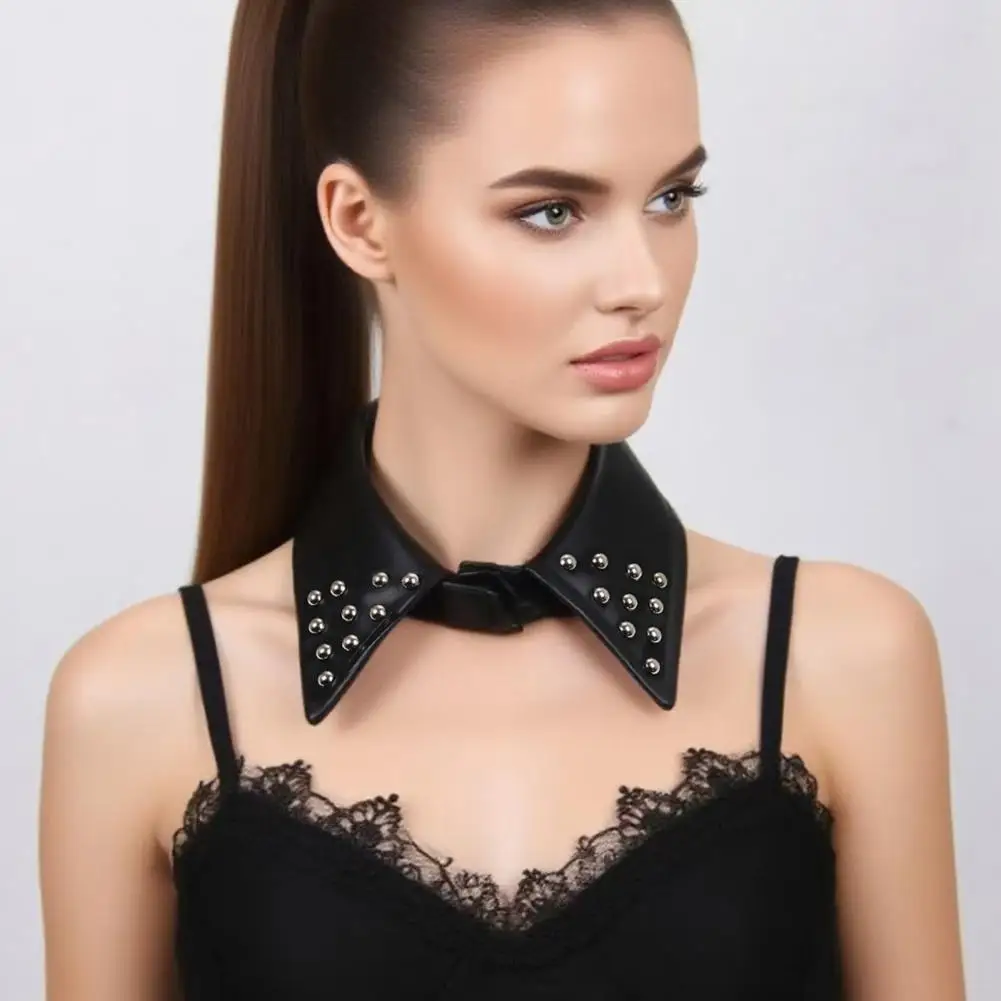 Punk Faux Leather Collar Punk Rock Neckwear Punk Style Pu Leather Collar Detachable Studded Choker Necklace Adjustable for Women