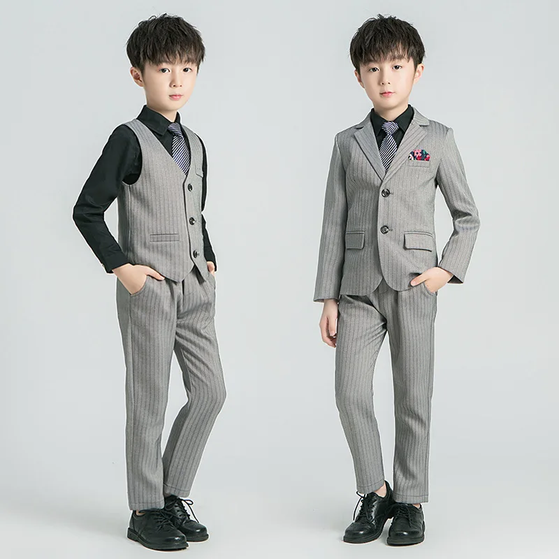 Boy formal dress Coat pants vest shirt tie Child performance costumes Piano performance host 3 4 5 6 7 8 9 10 11 12 13 years