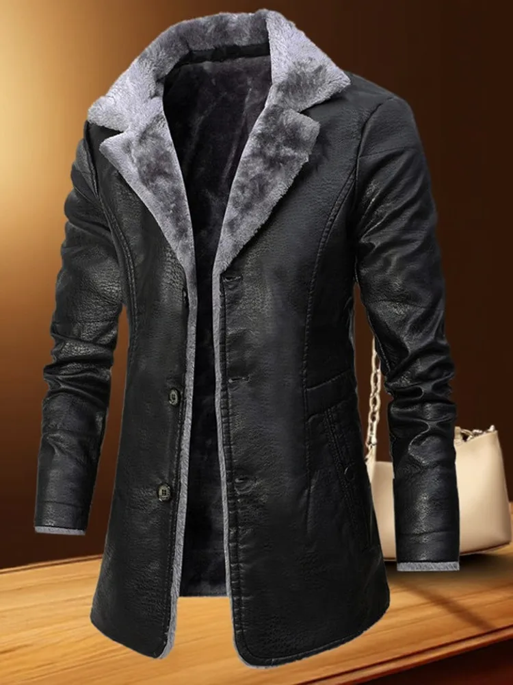 

Мужская зимняя кожаная куртка средней длины с меховой подкладкой, утепленная, для бизнеса и повседневной носки, в стиле мотоциклетной, теплая