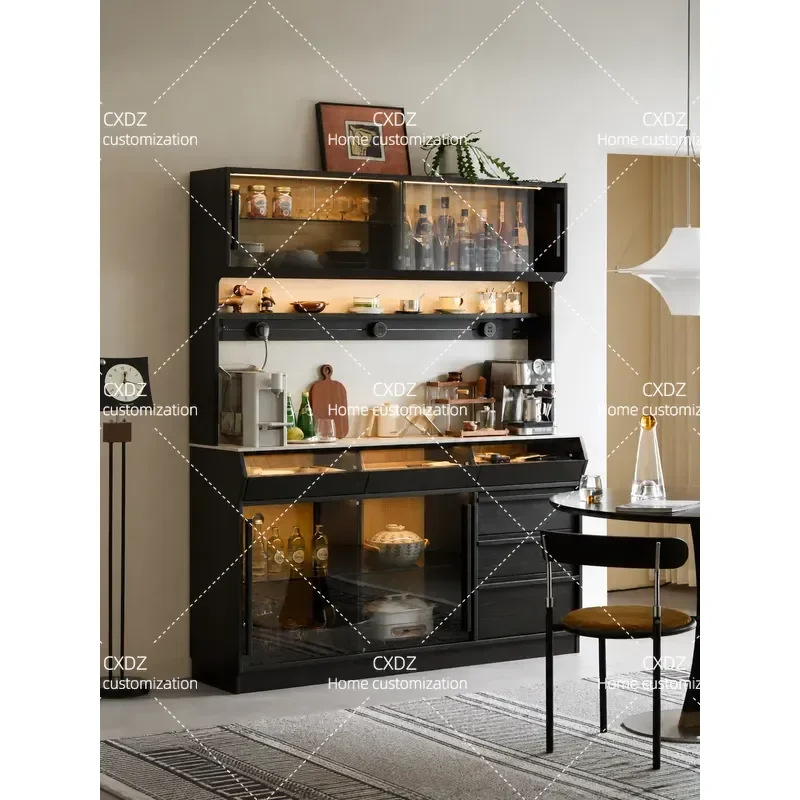 Looking at the free meal side cabinet integrated against the wall locker black solid wood wine cabinet living room storage