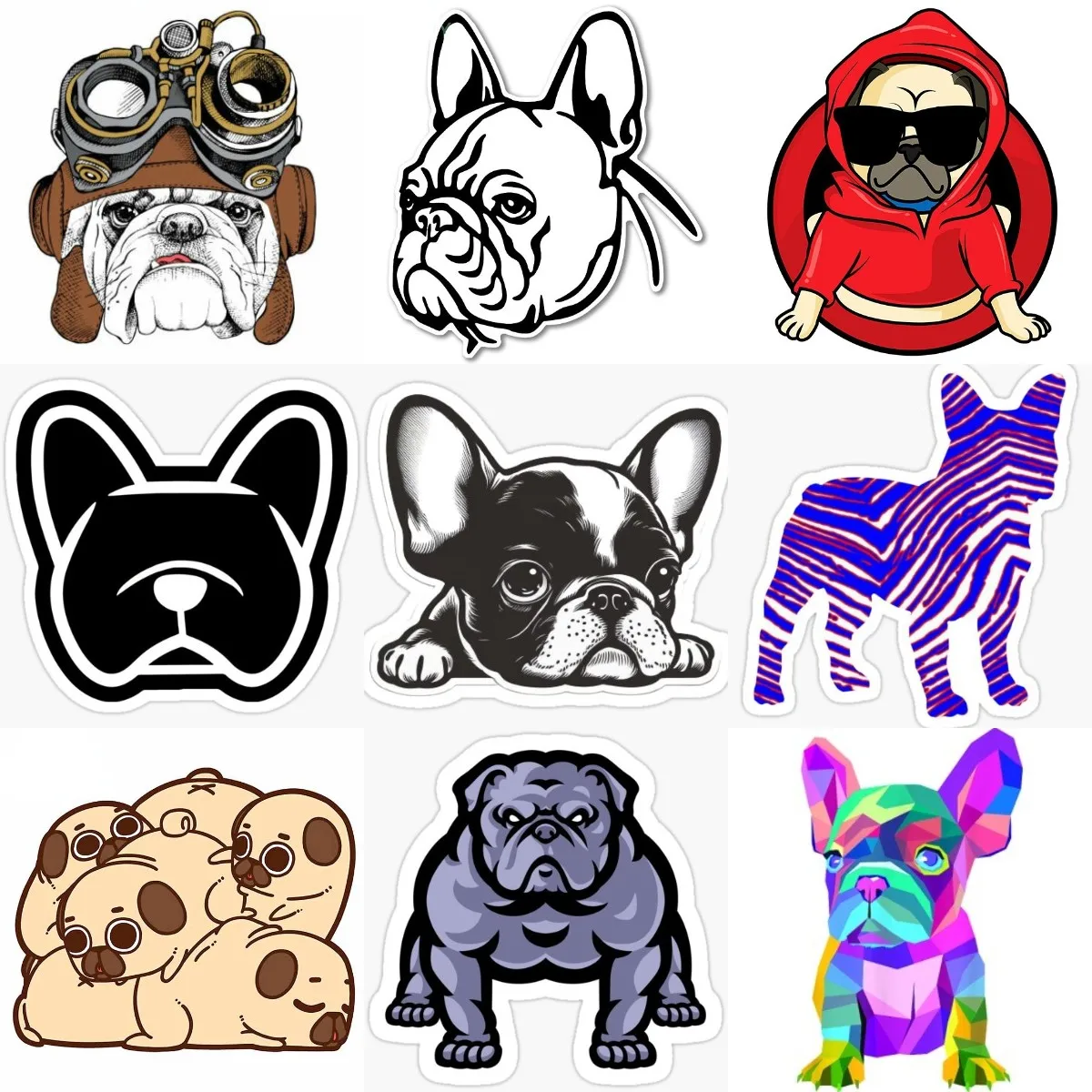 

French Bulldog Pets Cute Catoon Sticker Accessories for Motorcycle Car Window Bicycle Wall Helmet Off-road Truck Customizable