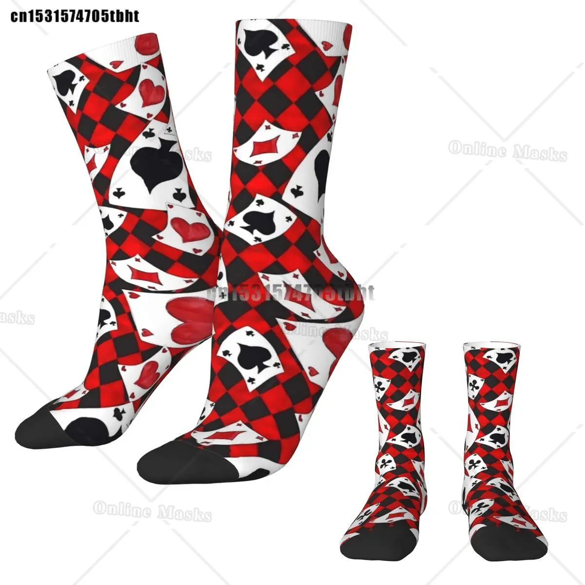 

Checkered With Playing Cards Socks Winter Stockings Funny Men Medium Soft Socks Design Outdoor Anti Slip Socks