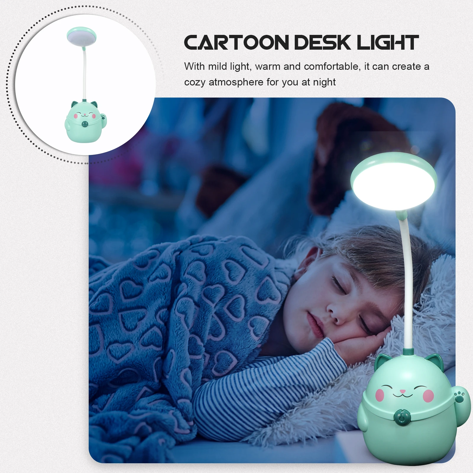 USB Charging LED Desk Lamp Green Child Study Reading Students Table Light Bedroom Coffee Shop Eye caring Mild Warm Comfortable