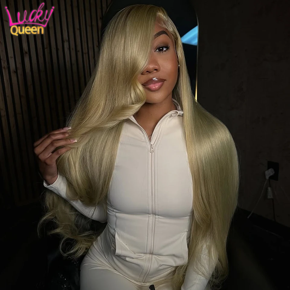 

12A Human Hair Straight Ash Blonde Grey Pre Plucked Closure 180 Density Brazilian Wigs 13X6 Transparent Lace Frontal For Women