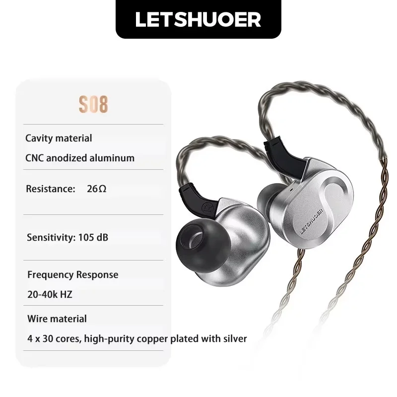 Letshuoer S08 4th Gen IEM 13mm Dual-Coil Planar Magnetic ANC Wired Metal In-ear Monitor Orthodynamic HiFi Earphones image 3