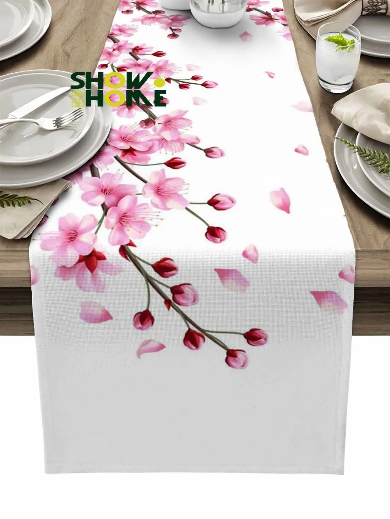 Spring Cherry Blossom Branch Table Runner Modern Tablecloths Home Wedding Decor Dining Table Runner Kitchen Decorations