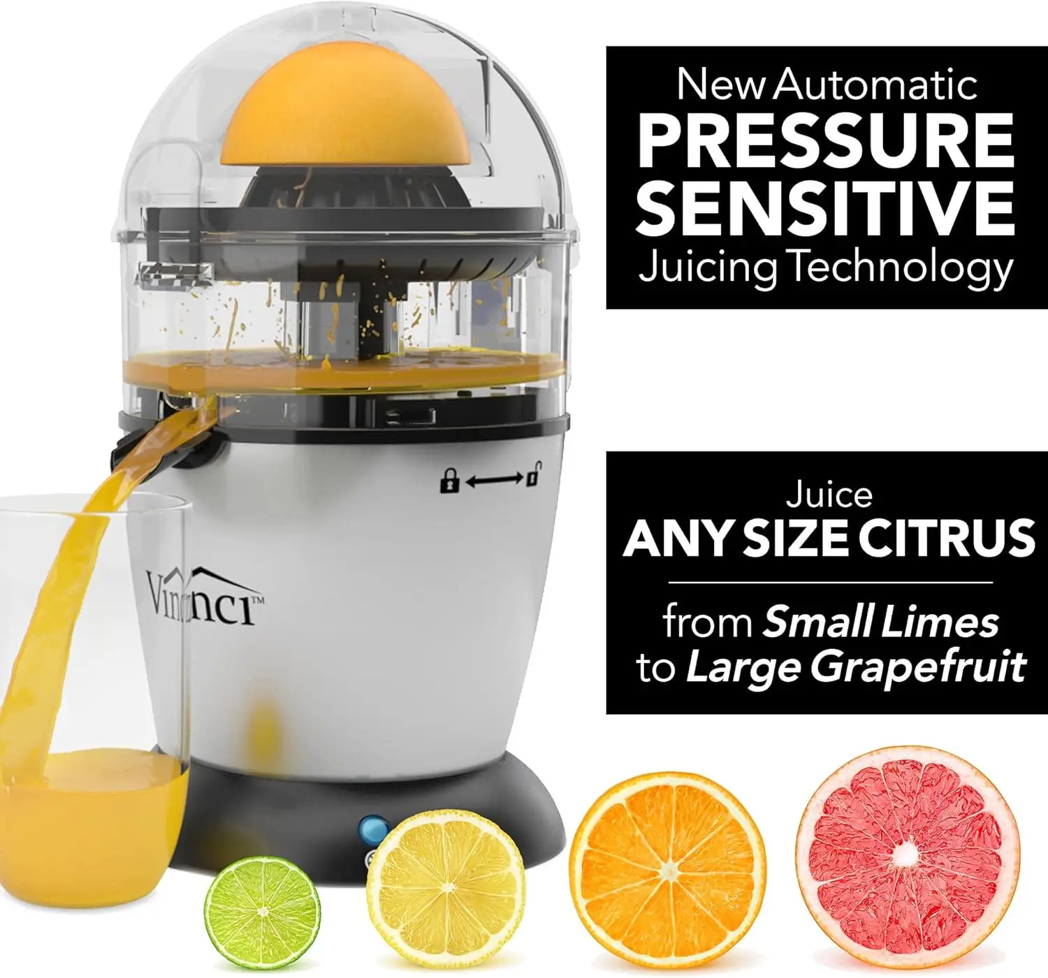 Hands Free Electric Citrus Juicer, 1-Button Juicer Machine, Orange Lime Grapefruit Lemon Squeezer, Easy to Clean Orange Ju