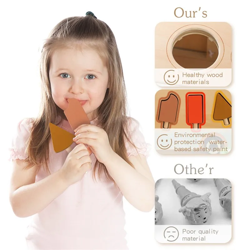 Carros de madeira para bebês, blocos de sorvete, brinquedo, reconhecimento de cores, jogo de simulação, exercício removível, habilidades práticas, educação, brinquedo montessori