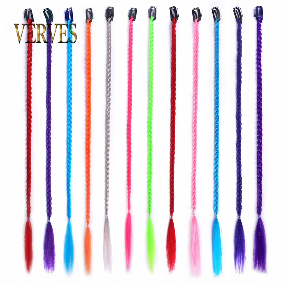 بهرج كليب في وصلات الشعر الضفائر 5 قطع الاصطناعية صندوق مشبك شعر في الملونة الوردي الأحمر قوس قزح الشعر مهرجان ضفائر شعر #6