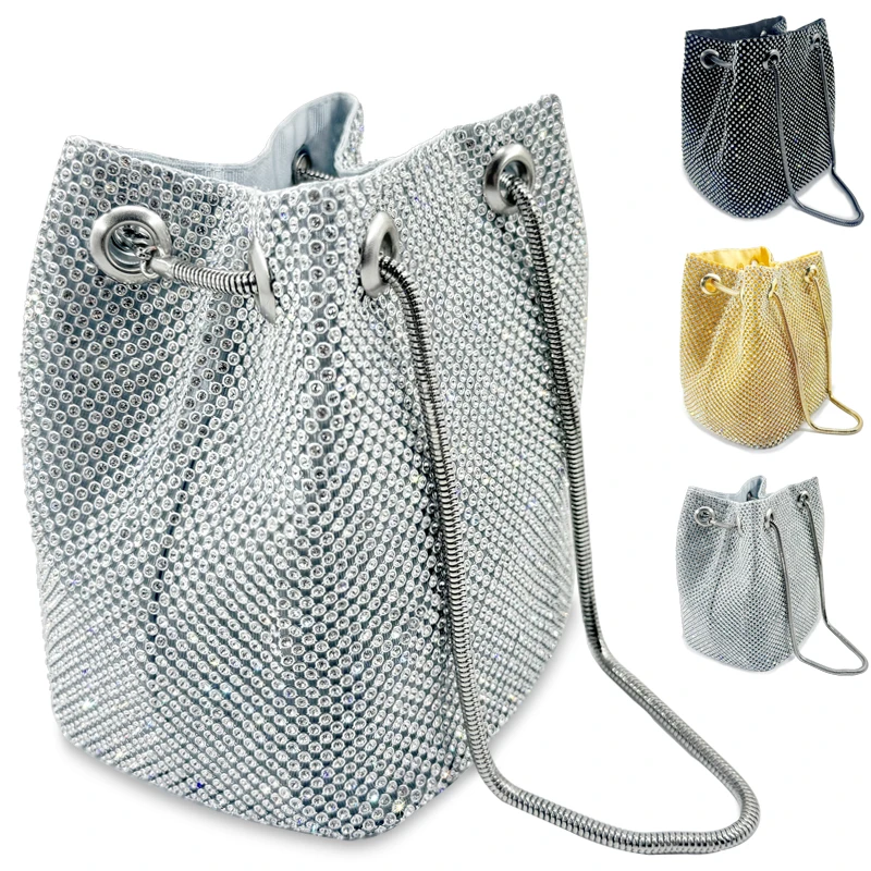 

Full diamond wedding party dinner evening dress rhinestone bag drawstring bucket bag fashion diamond ladies chain handbag