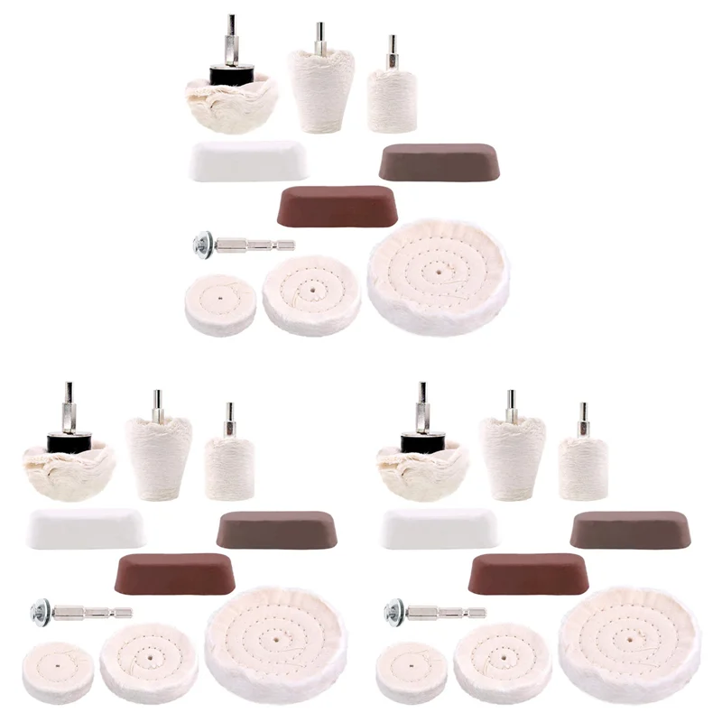 A58Z 30 Pcs Buffing Pad Polishing Wheel Kits With 9Pcs Rouge Compound With 1/4 Inch Handle, For Manifold, Aluminum