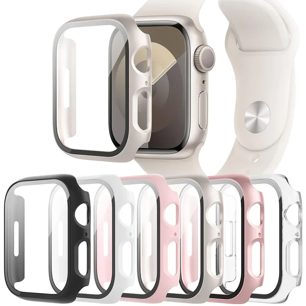 

Tempered Glass+Case For Apple watch Cover 45mm 41mm 44mm 40mm 42mm Screen Protector Apple Watch Accessories serie 9 4 5 6 SE 7 8