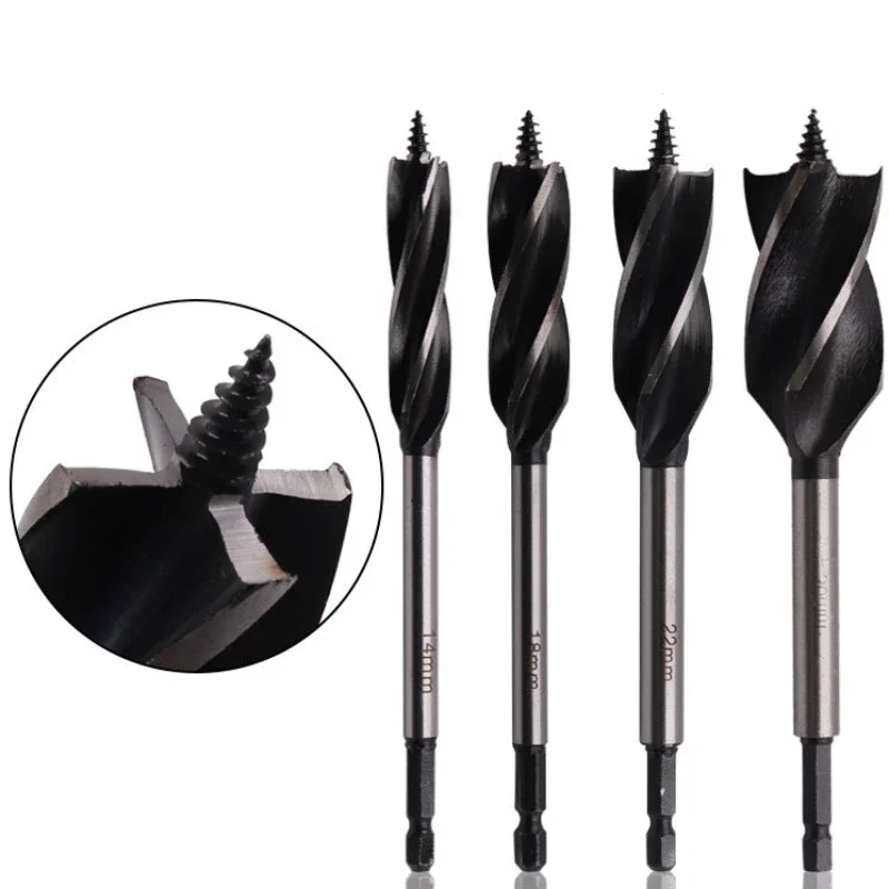 Bit Hexagonal Shank Supported Auger Four Slots Lengthened Twist Door Lock Opener Drawer Board Reaming Woodworking and Diy Tools