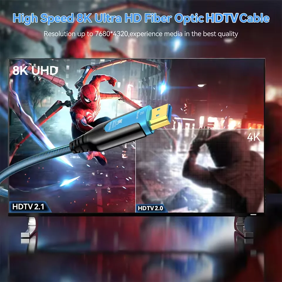 8K HDMI 2.1 Armored Fiber Optic Cable 5/10/20/30/50M 8K@60Hz 4K@120Hz 48Gbps HDR eARC For TV/Projector/PS5/Apple TV Home Theatre