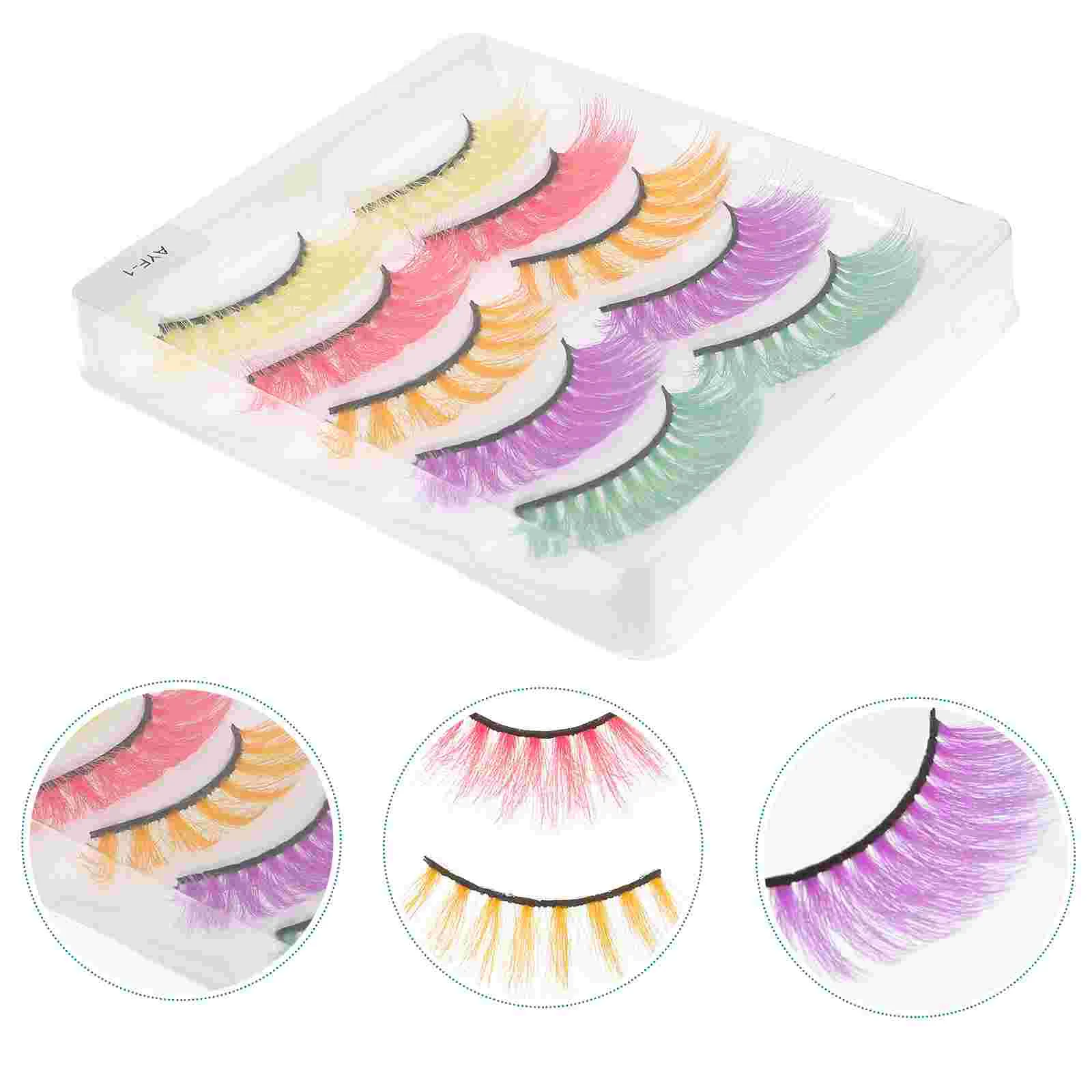 5 Pairs Cosplay Colored False Eyelashes Fake Halloween Imitation Colorful Party
