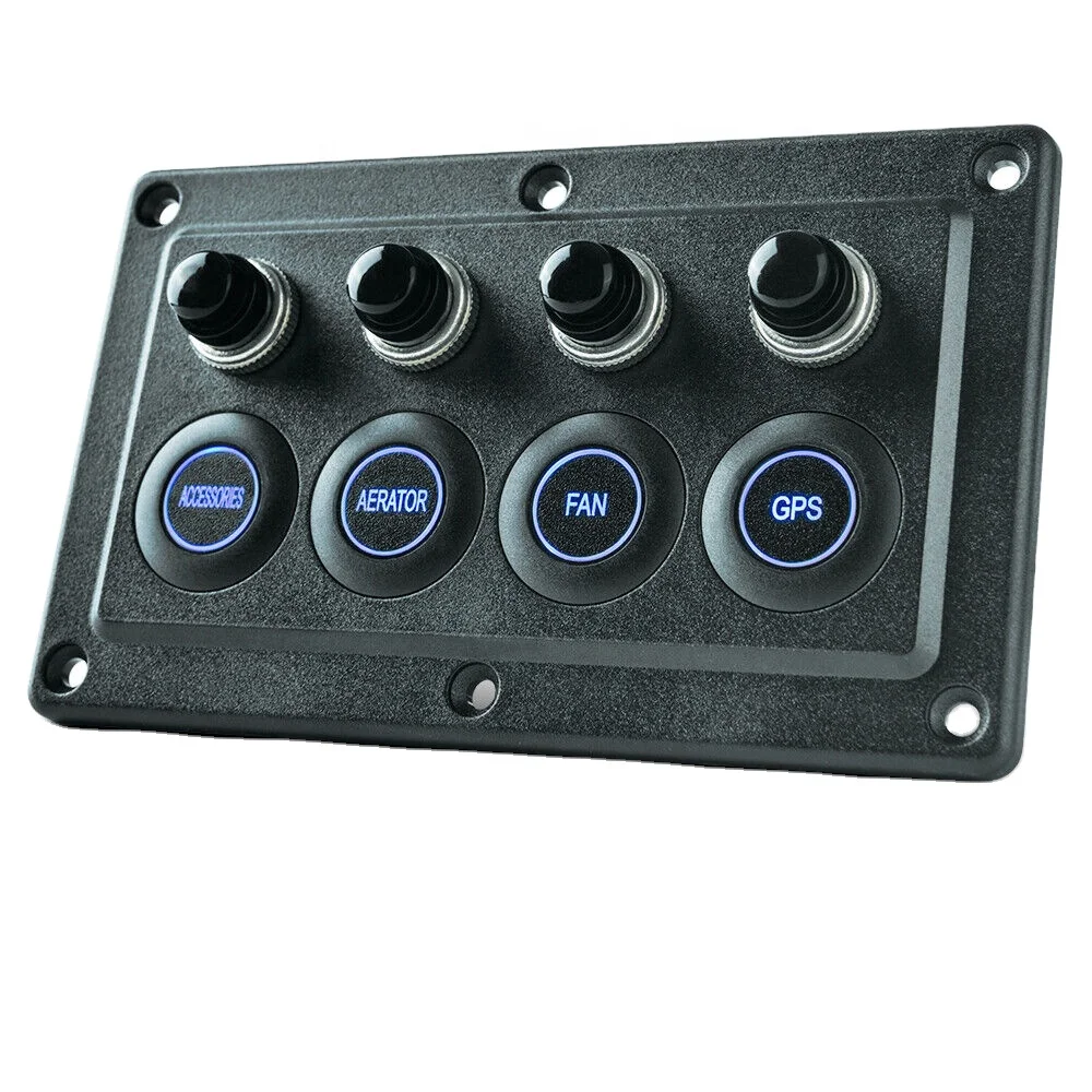 

12V 24V 4 Gang Toggle Rocker Switch Panel USB Car Boat Marine RV Truck Green LED