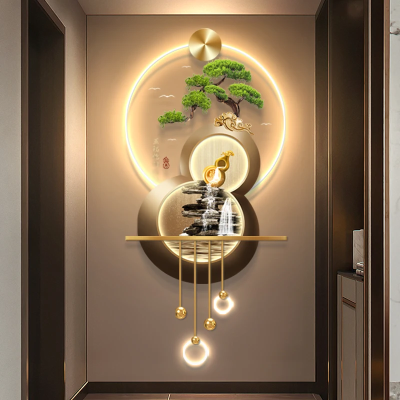 

New Chinese style gourd porch light luxury led lights into the hallway hallway hanging painting advanced atmosphere light murals
