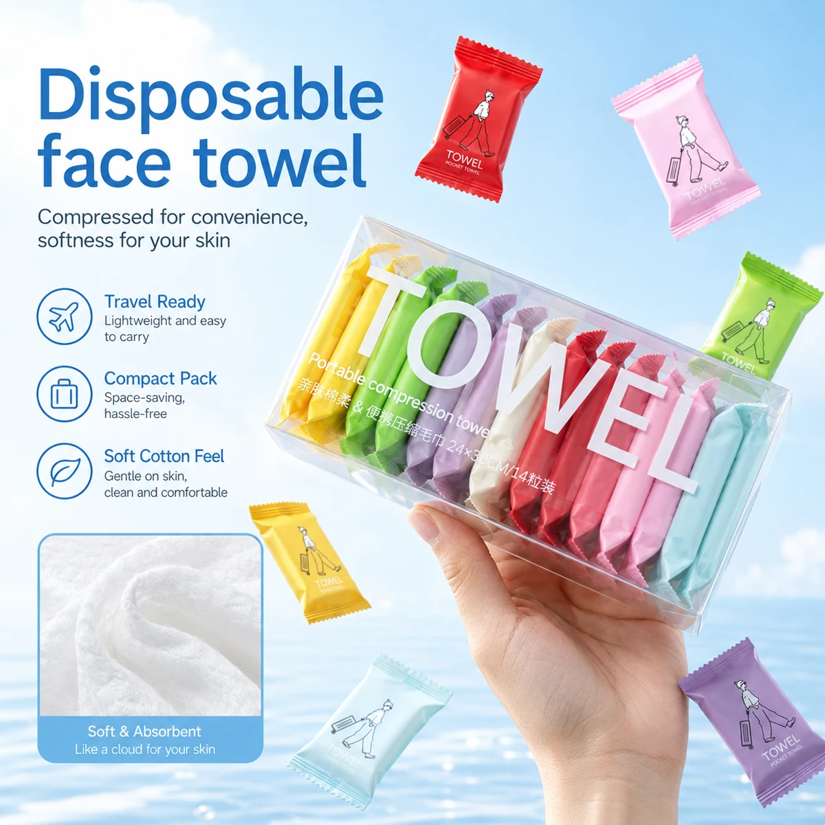 7/14PCS Compressed Towel Set Thickened Disposable Face Towel Soft And Durable Independent Packaging Essential For Travel