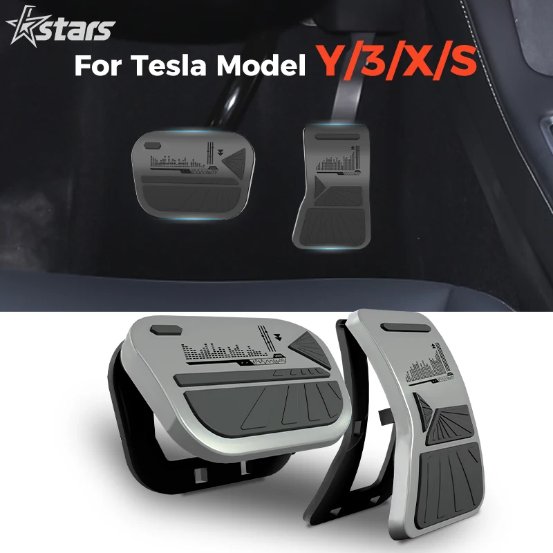 For Tesla Model Y 3 X S Foot Pedal Pads Aluminum Alloy Brake Accelerator Pedal Cover Non-Slip Laser Process Clip-on Accessories