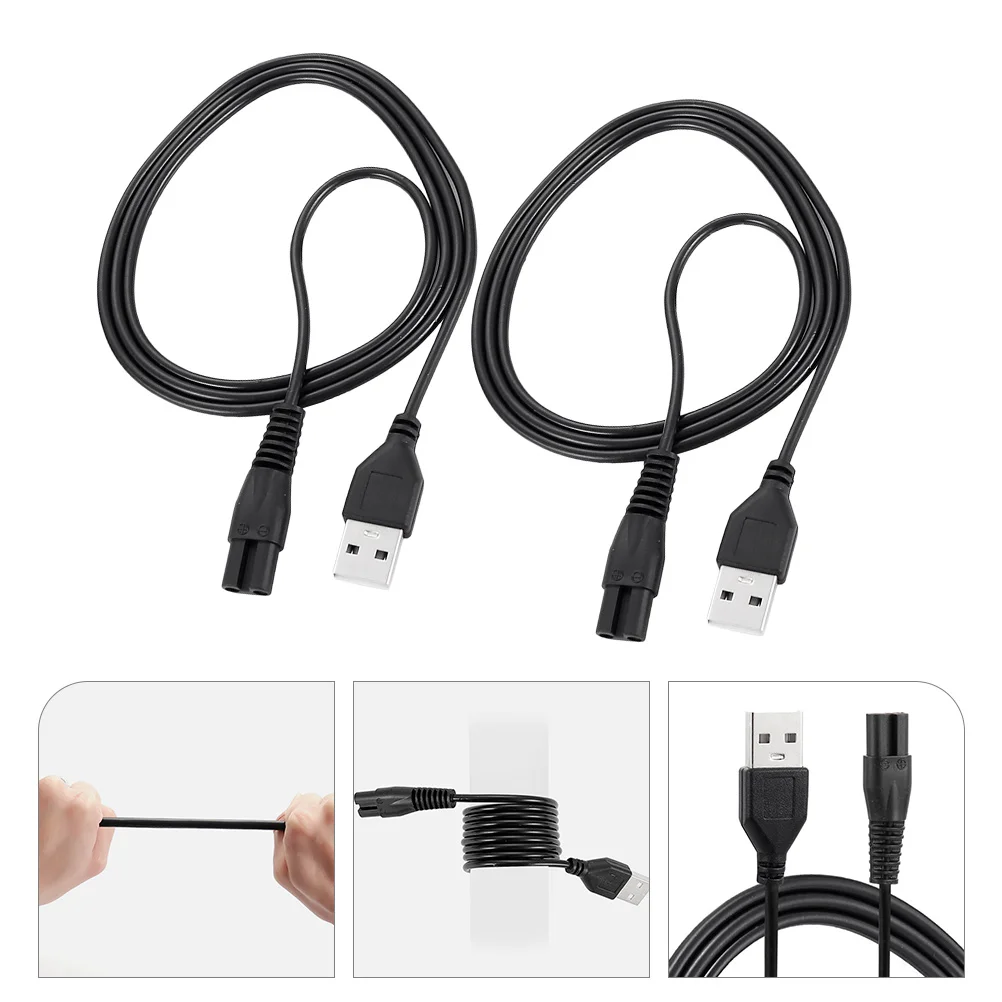 2PCS Rasierer Netzkabel USB Rasierer Ladegerät Langlebig Schwarz 8 Form Verbinden 60CM Hohe Leitfähigkeit Kabel