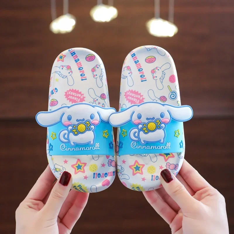 Sanrio Kawaii My Melody Cinnamoroll Kuromi Anime Cartoon Kids Slippers Indoor Beach Sandals Anti-slip Bathroom Footwear Gift