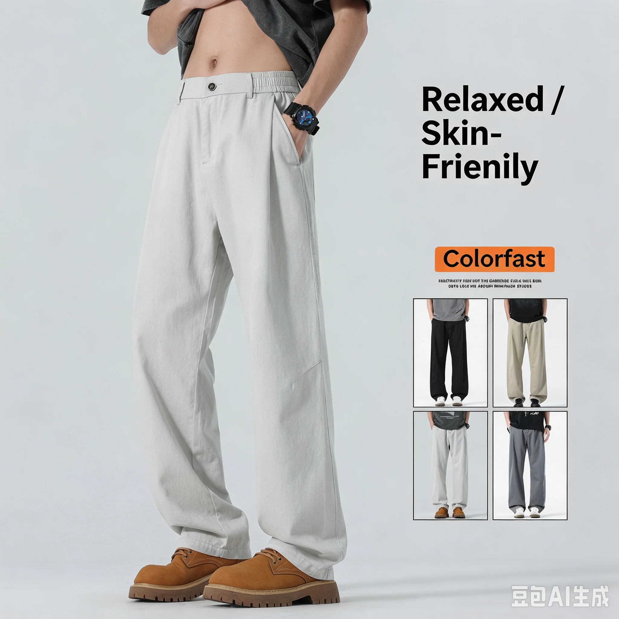 Men's Casual Straight Leg Loose Fit Summer New Style Youth Versatile Thin Fashionable Long Pants Silk Cotton Draped Pants