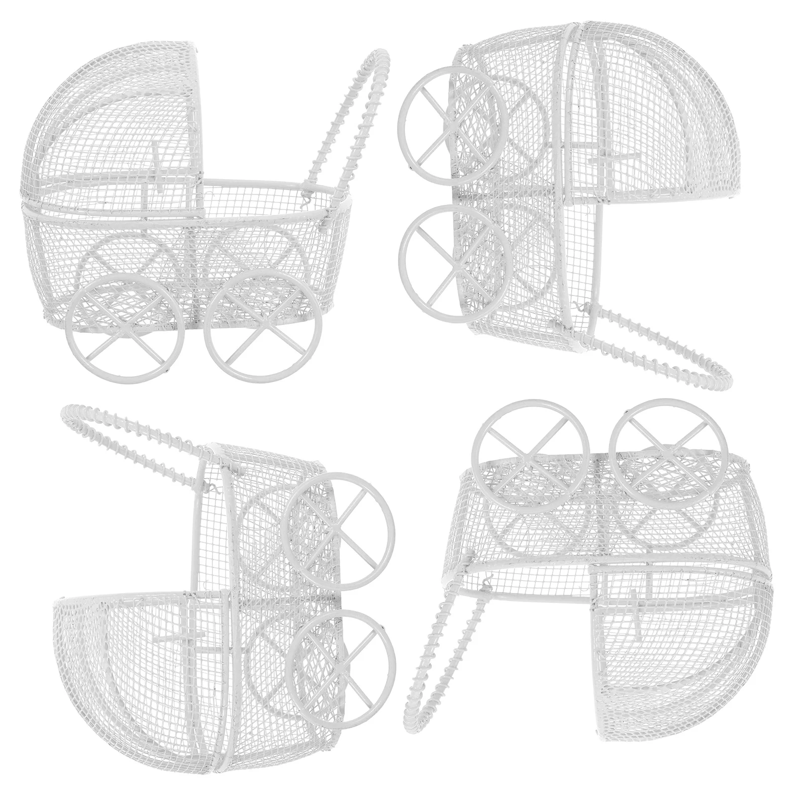 

4Pcs Miniature Baby Stroller High Simulation Baby Carriage Pram Kids Pretend Play Games DIY Dollhouse Decoration Sky Blue