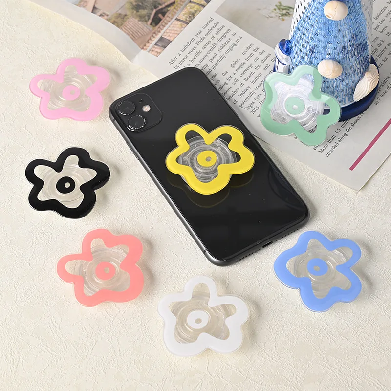 

Solid Color Flower Glossy Foldable Socket Pocket Phone Holder for IPhone 15 14 13 Pro Max Samsung Grip Finger Ring Stand Bracket