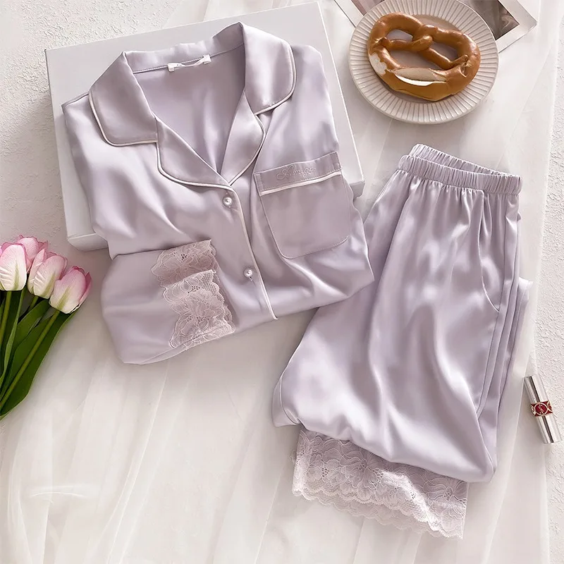 

Women's 21 Momme Heavy Silk Pajamas Set Solid Color Long Sleeve Pants Top Trousers Spring Summer Loungewear Soft Cozy 2pce/set