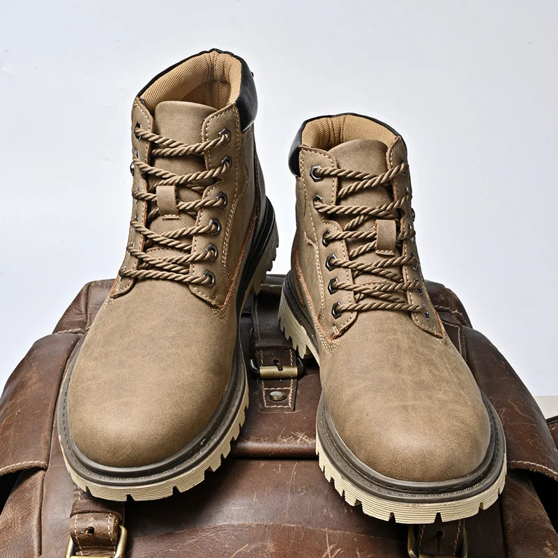 

Мужские удобные и легкие рабочие ботинки, модные нескользящие высокие ботинки и короткие ботильоны, повседневные армейские ботинки на шнуровке 2025 г.