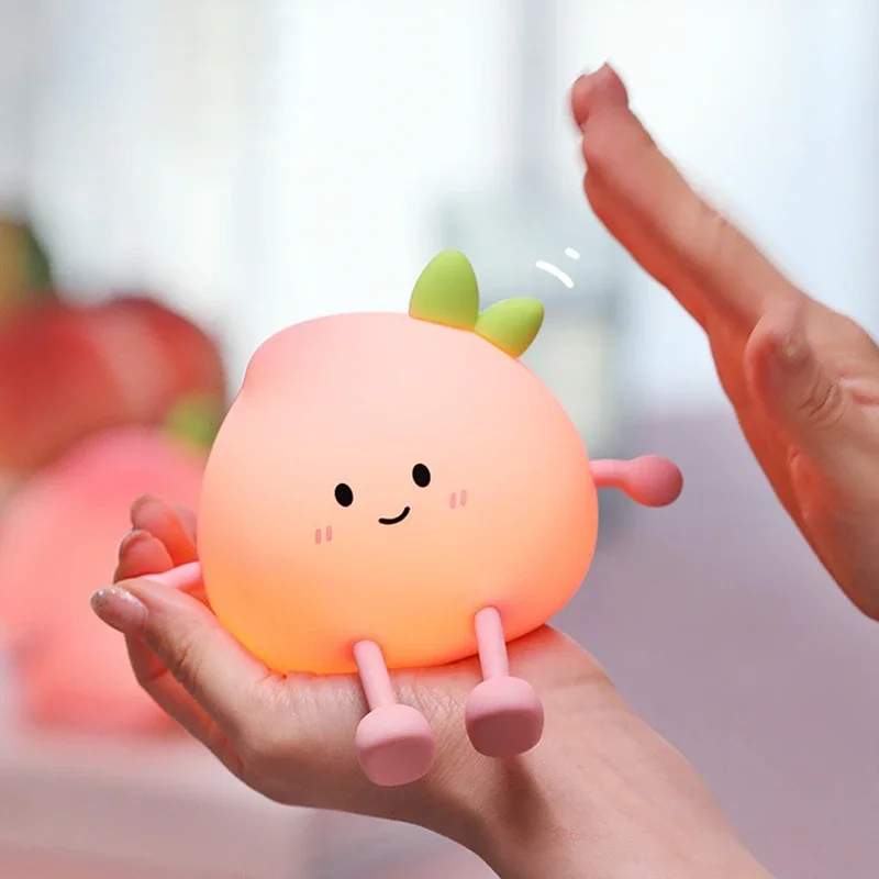 

Перезаряжаемый ночник USB персиковый силиконовый настольный светильник сенсорный датчик спальня кошка с пультом дистанционного управления для детей прикроватный светодиодный ночник