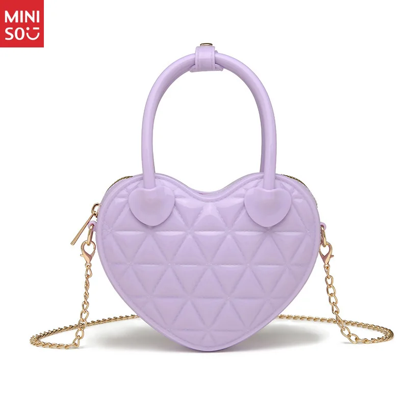 Miniso Jelly Quilted Heart Bag, Two-Way Shoulder & Hand Carry Purse