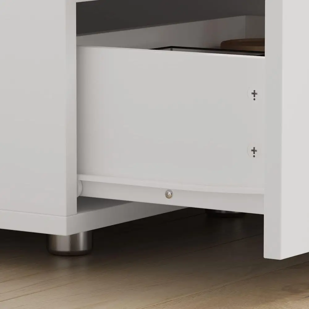Modern White Wooden Nightstand with 2 Drawers, 15.7W x 18.9H, Handleless Bedside Storage