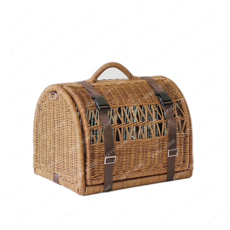 Real Rattan Woven Cat Diaper Bag Pet Cabas Portable Crossbody Breathable Large Cat Bag cat house outdoor  cage pour chat