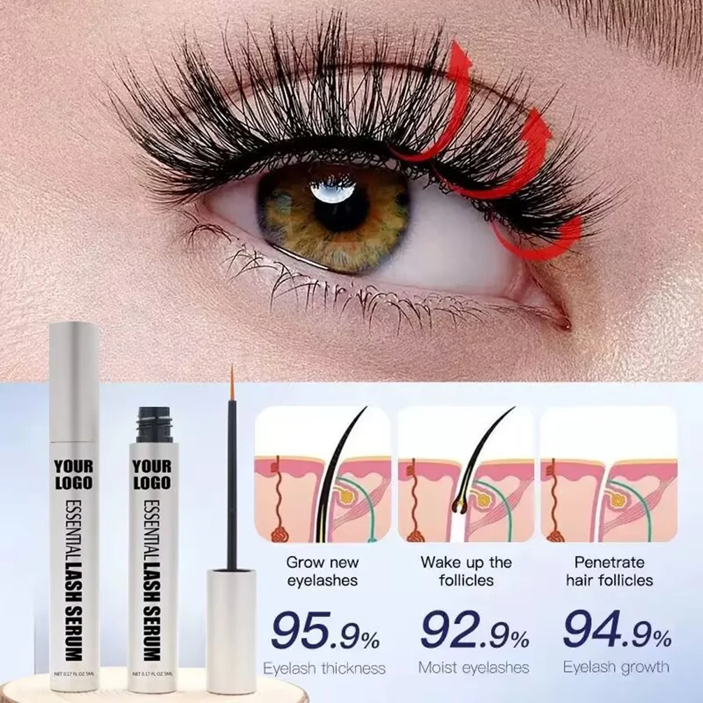 5ml Private Label Eyelash Growth Serum Custom Logo Eyelash Eyebrow Lengthening Serum Natural Plant-based Makeup WholesaleVegan