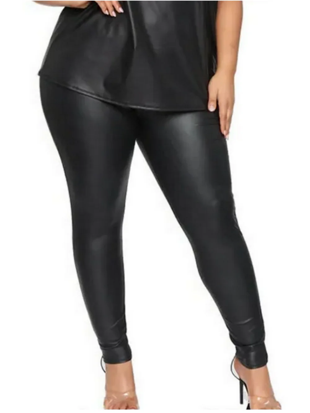 

Shiny Plus Size Faux Leather Leggings4X for Women Black Color Big Size Good Stretchy Double Layers Leggin