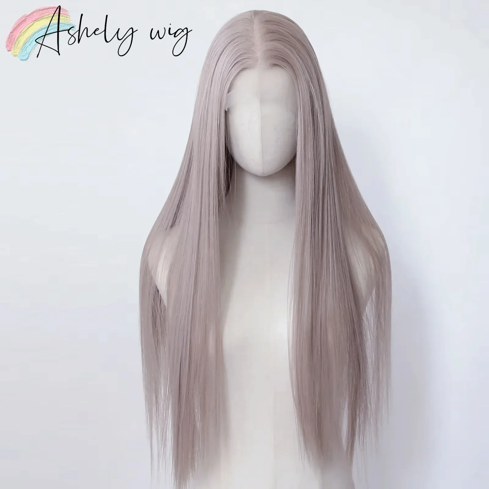 13*4 Gray Pink Synthetic Lace Front Wigs Greyish Pink Rose Long Straight Lace Front Wig for Women Pre Plucked Natural Hairline