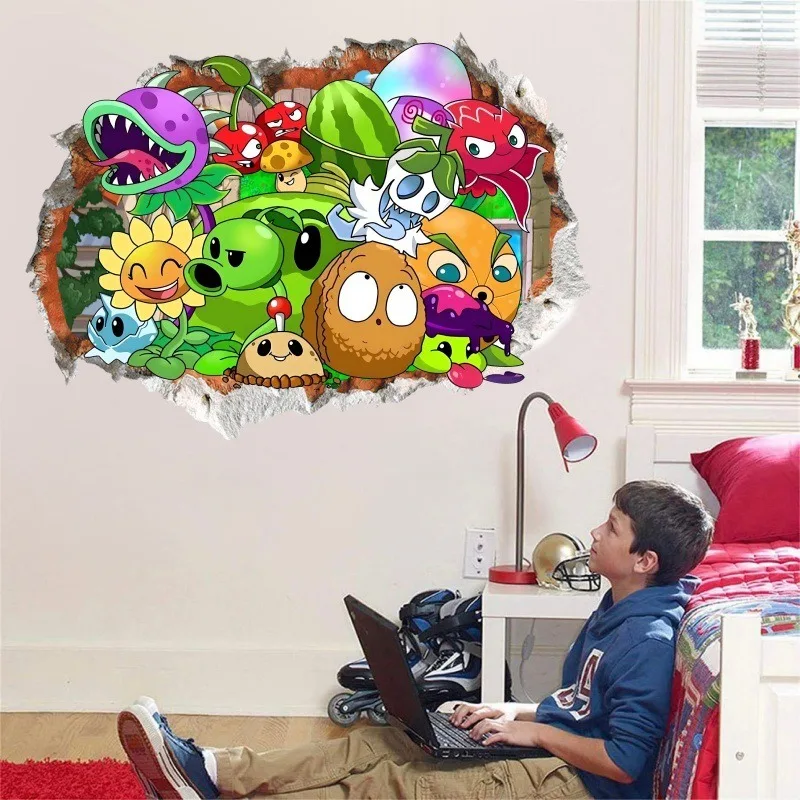 

New Cute Plants Vs. Zombies Broken Wall Stickers Room Wall Decoration Graffiti Self Adhesive PVC Stickers Room Decoration