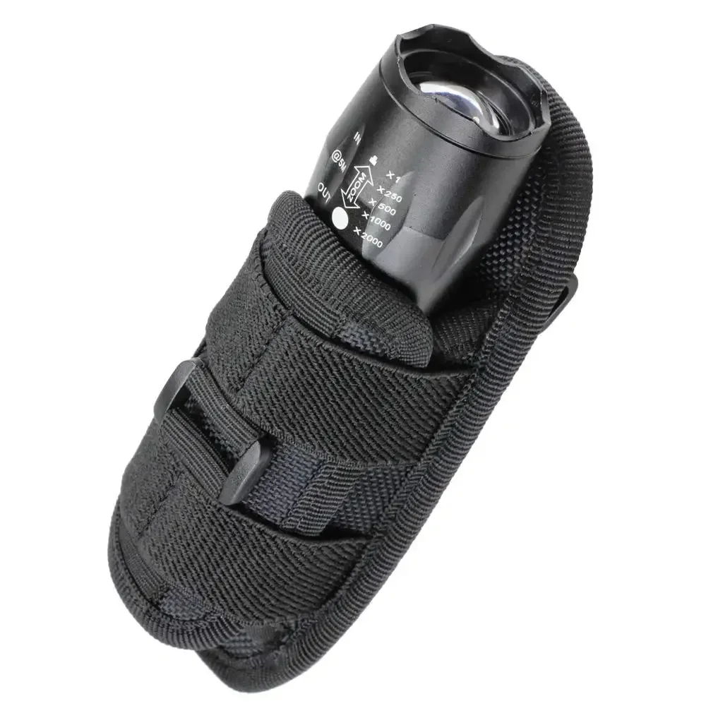 Tactical Flashlight Pouch Holster, Rotatable Holder Belt Clip Tactical Torch Carry Case with 360 Degree Carabiner Reel Clip