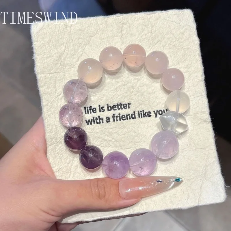

TIMESWIND Authentic Crystal White Gradient Purple Round Beaded Women Gift Bracelet Fine Jewelry with Certificate